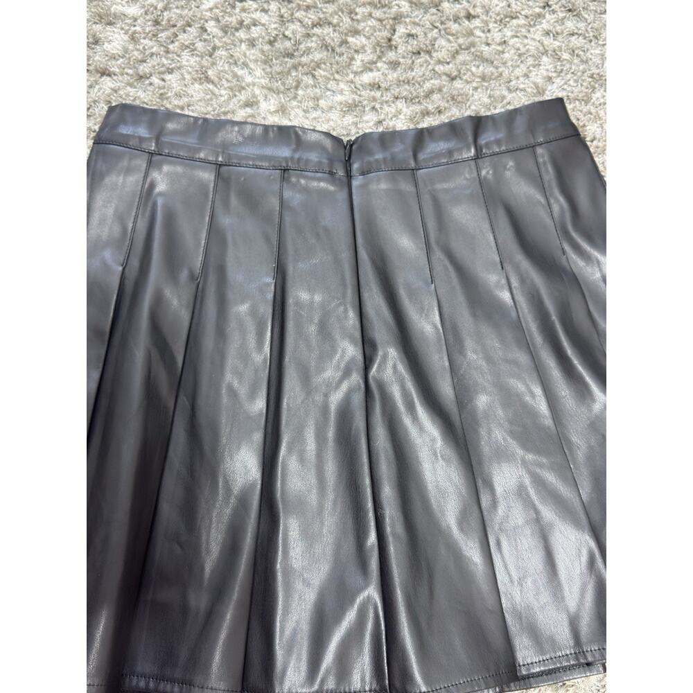 Women Faux Leather Skirt Black Mini Pleated High Waist Slim A-line Skirt M NWT - Picture 8 of 12